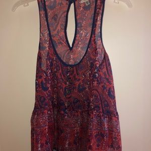 Blue and red breezy top